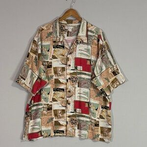 Bohio by IMP Vintage Fishing Print Button Up Shirt XL Camp Shirt